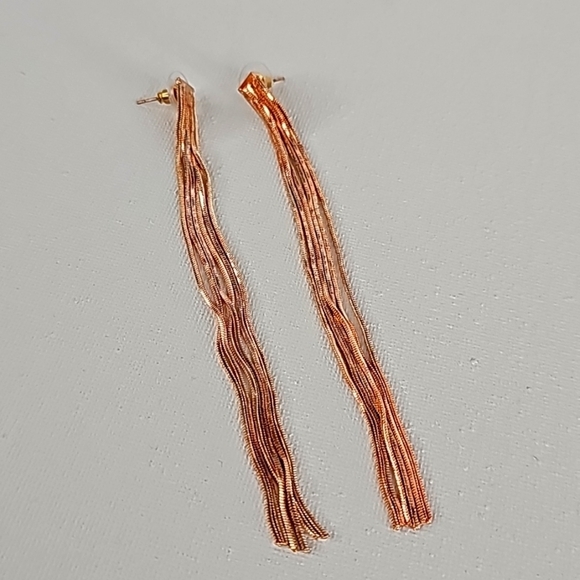 Guess Rose Gold Fringe Dangling Drop Statement Earrings - Picture 1 of 9